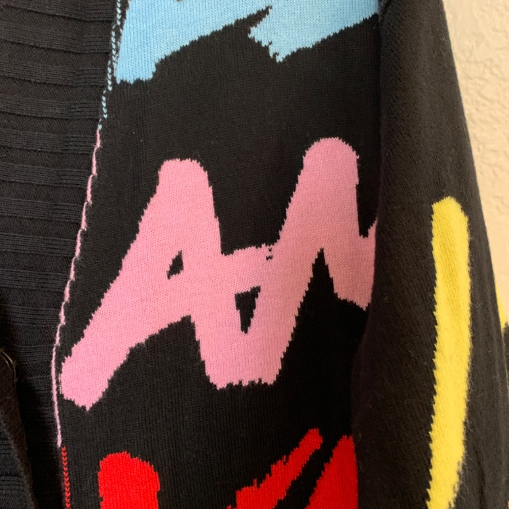 Peace Love World Cardigan Sweater XXS NWOT Black Love Theme Snaps Cozy Artsy - Picture 4 of 15